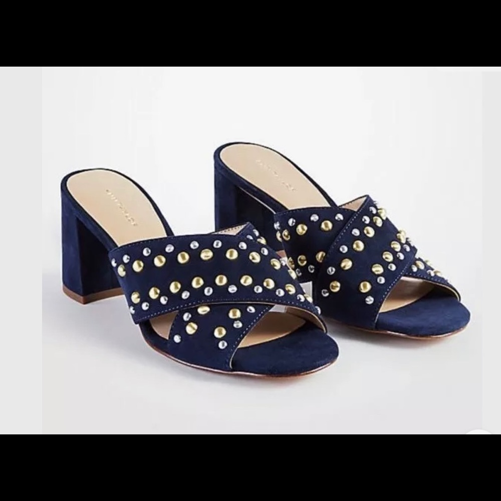 Ann Taylor SUEDE STUDDED SANDALS Block Heel 467428